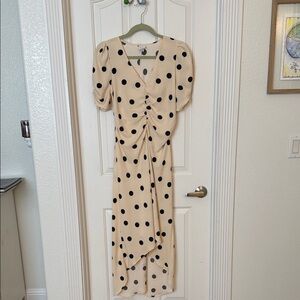 A New Day Cream Asymmetrical Dress with Black Polka Dots